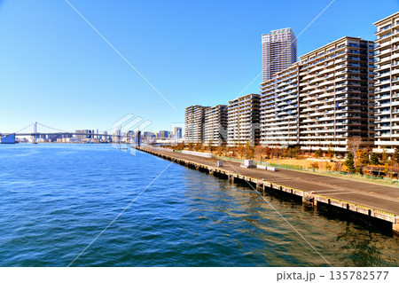 豊洲大橋より晴海フラッグ／レインボーブリッジ方面を望む(東京都中央区)【2026.1】 135782577