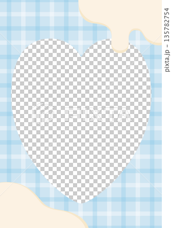 溶けたチョコレートとハートのフォトフレーム背景、水色のチェック柄A4縦 135782754