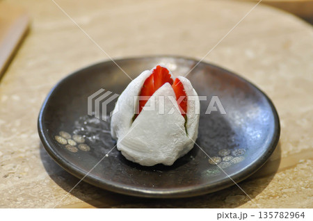 Japanese strawberry mochi or Japanese mochi or strawberry moji or moji 135782964