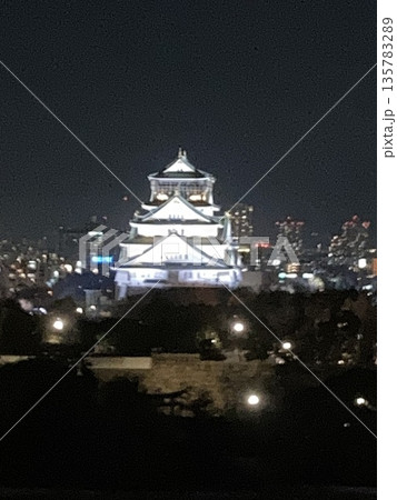 大阪の夜に光り輝く大阪城 大阪の夜に光り輝く大阪城 135783289