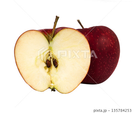 Ripe red apple and half apple on white background isolated Ripe red apple and half apple on white background isolated 135784253