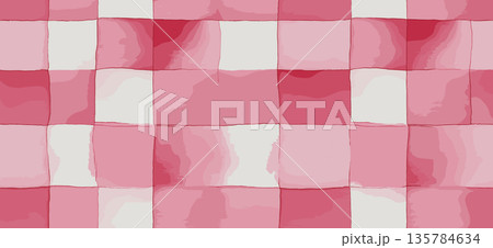 Pink watercolor gingham check seamless pattern background. Pink and white watercolor checkered pattern creating a rustic seamless background texture Pink watercolor gingham check seamless pattern background. Pink and white watercolor checkered pattern creating a rustic seamless background texture 135784634