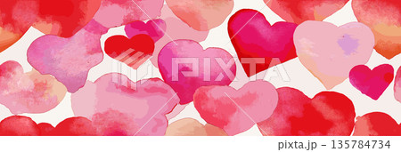 Seamless watercolor heart pattern for Valentine's Day love. Watercolor hearts creating a seamless pattern in shades of pink and red on a white background Seamless watercolor heart pattern for Valentine's Day love. Watercolor hearts creating a seamless pattern in shades of pink and red on a white background 135784734