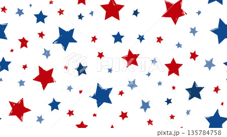 USA colors star pattern creating a patriotic background. Red and blue stars forming a cheerful, seamless American flag inspired pattern 135784758
