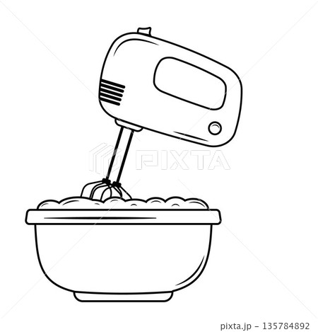 Mixer mixes the dough, doodle style, black outline Mixer mixes the dough, doodle style, black outline 135784892