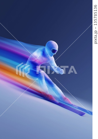 alpine skiing banner. alpine skiing dynamic wallpaper with colorful light trails on a dark background 135785136