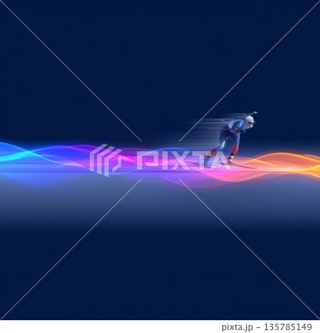 biathlon banner. biathlon dynamic wallpaper with colorful light trails on a dark background biathlon banner. biathlon dynamic wallpaper with colorful light trails on a dark background 135785149
