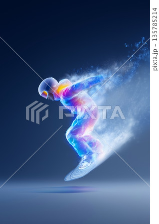 snowboarding banner. snowboarding dynamic wallpaper with colorful light trails on a dark background 135785214