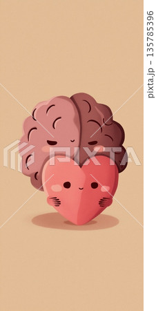 Gentle cartoon brain and heart hugging, showing mental health. Brain and heart characters are hugging, symbolizing mental and emotional balance with care Gentle cartoon brain and heart hugging, showing mental health. Brain and heart characters are hugging, symbolizing mental and emotional balance with care 135785396