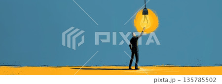 Businessman holding light bulb representing creative idea. Businessman reaching for a glowing light bulb, symbolizing new ideas and innovation Businessman holding light bulb representing creative idea. Businessman reaching for a glowing light bulb, symbolizing new ideas and innovation 135785502