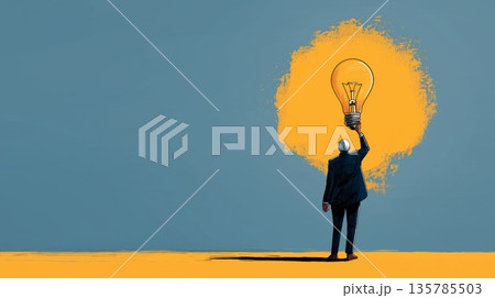 Businessman holding light bulb representing creative idea. Businessman reaching for a glowing light bulb, symbolizing new ideas and innovation Businessman holding light bulb representing creative idea. Businessman reaching for a glowing light bulb, symbolizing new ideas and innovation 135785503