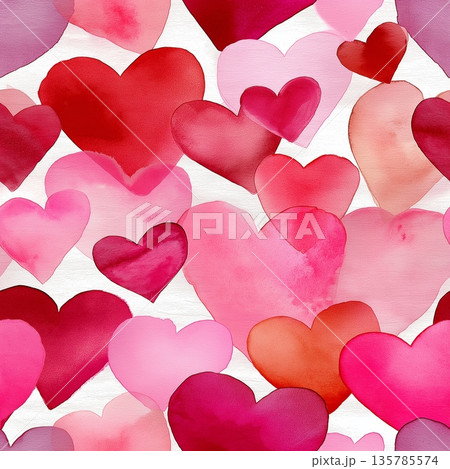 Seamless watercolor heart pattern for...のイラスト素材 [135785574] - PIXTA