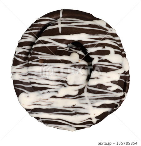 bun covered with chocolate, dark and white, on a white background 135785854