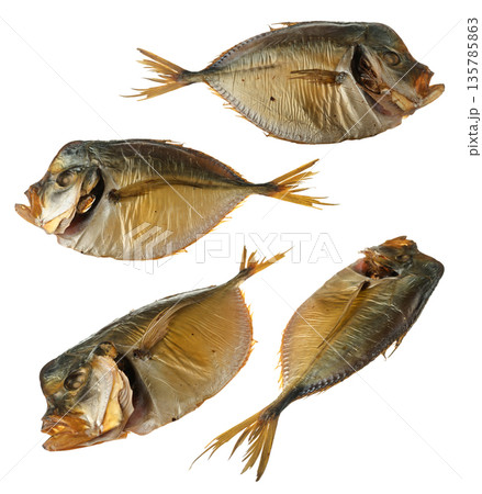 Smoked vomer fish, collage on white background isolated 135785863