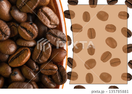 coffee grains in a cup, close-up, on a white background, space for text coffee grains in a cup, close-up, on a white background, space for text 135785881