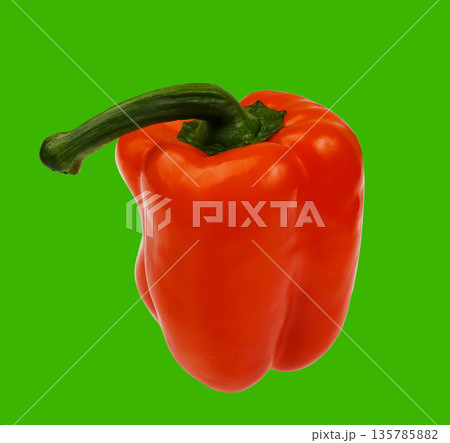 sweet pepper red, on a green background in isolation 135785882