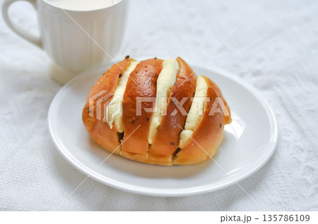 cheese bun, cream cheese garlic bread or Korean cream cheese garlic bun or cream cheese garlic bun 135786109