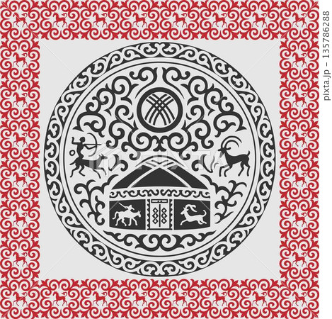 Kazakh nomadic tribes on background 135786288