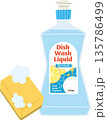 Blue Soap Bottle and Bubbly Sponge 135786499