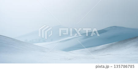 Winter landscape with single tree and snow-covered field. Minimalist winter scene showing bare trees in snow and empty sky creating solitude 135786785