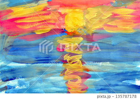 Watercolor painting. Sunset at sea. Watercolor painting. Sunset at sea. 135787178