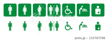 緑色のトイレ案内表示アイコン 135787596
