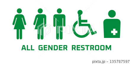 緑色のトイレ案内表示アイコン 緑色のトイレ案内表示アイコン 135787597