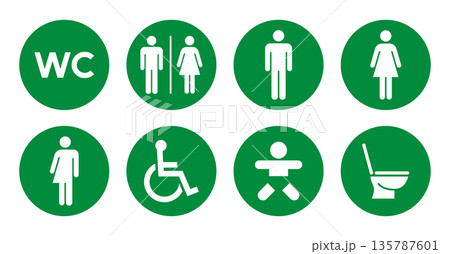 緑色のトイレ案内表示アイコン 緑色のトイレ案内表示アイコン 135787601
