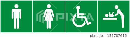 緑色のトイレ案内表示アイコン 緑色のトイレ案内表示アイコン 135787616