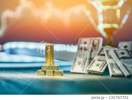 Gold and Dollar Wealth with Financial Growth Background Gold and Dollar Wealth with Financial Growth Background 135787701