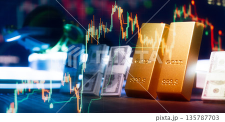 Gold Bullion Bars and US Dollar Cash on Office Desk With Keyboard and Tablet Digital Investment, Commodity Trading, Wealth Management, and Financial Security Concept Gold Bullion Bars and US Dollar Cash on Office Desk With Keyboard and Tablet Digital Investment, Commodity Trading, Wealth Management, and Financial Security Concept 135787703