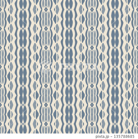 Blue and Off-White Ikat Damask Seamless Pattern...のイラスト素材 [135788685 ...