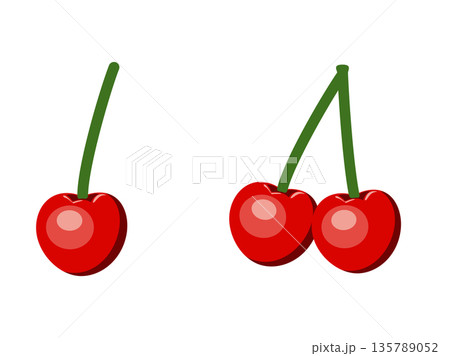 葉なしの新鮮な赤いさくらんぼのベクターイラストのセット 135789052