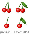 葉ありと葉なしの新鮮な赤いさくらんぼのベクターイラストのセット 135789054