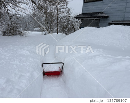 雪が積もっている冬の家 風景 田舎 秋田県 雪が積もっている冬の家 風景 田舎 秋田県 135789107