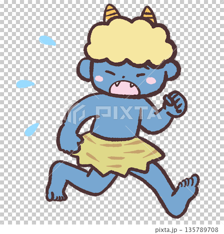 Illustration of a blue demon running away Illustration of a blue demon running away 135789708