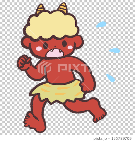 Illustration of a red demon running away 135789709