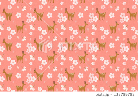 桜と鹿の背景イラスト 135789785