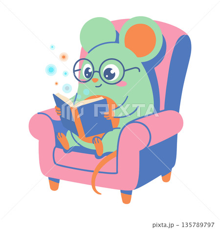 Mouse Reading in Armchair Mouse Reading in Armchair 135789797