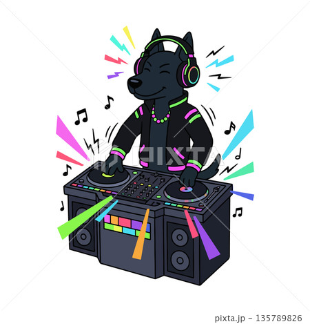 Dog DJ Mixing Music 135789826