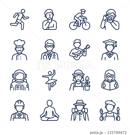 Line Art Icons of Various Professions and Activities Line Art Icons of Various Professions and Activities 135789872