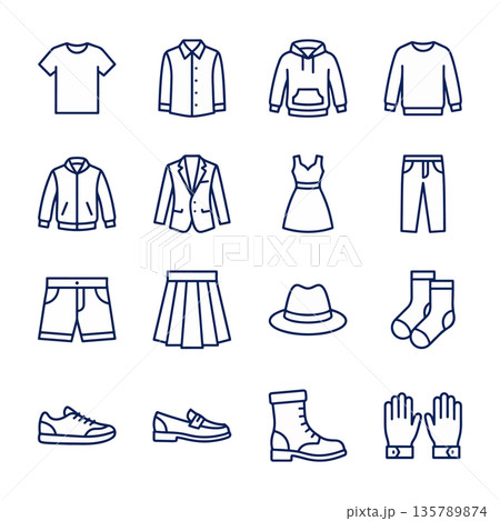 Clothing and Accessories Line Icons 135789874