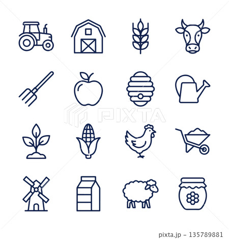 Farm and Agriculture Icon Set Farm and Agriculture Icon Set 135789881