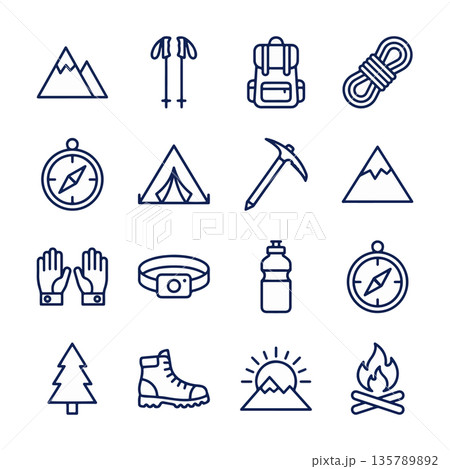 Hiking and Camping Icon Set 135789892