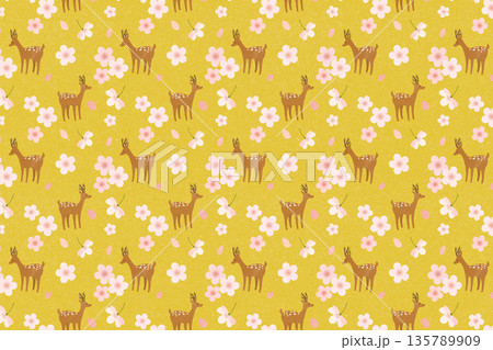 桜と鹿の背景イラスト 135789909