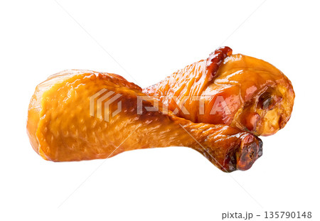 grilled and barbecue chicken drumsticks isolated on white background. 135790148