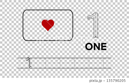 Educational worksheet illustration for learning number one, featuring tracing guides, handwriting practice lines, and visual symbol support to help children develop early counting and writing skills 135790205