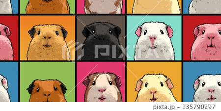 Pop art guinea pig distinct pet portraits grid. Nine cute guinea pigs in a colorful pop art distinct grid pattern Pop art guinea pig distinct pet portraits grid. Nine cute guinea pigs in a colorful pop art distinct grid pattern 135790297