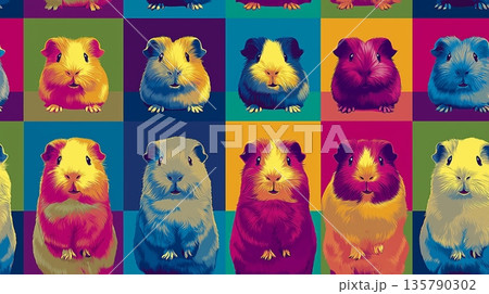 Pop art guinea pig distinct pet portraits grid. Nine cute guinea pigs in a colorful pop art distinct grid pattern Pop art guinea pig distinct pet portraits grid. Nine cute guinea pigs in a colorful pop art distinct grid pattern 135790302