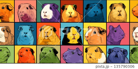 Pop art guinea pig distinct pet portraits grid. Nine cute guinea pigs in a colorful pop art distinct grid pattern Pop art guinea pig distinct pet portraits grid. Nine cute guinea pigs in a colorful pop art distinct grid pattern 135790306